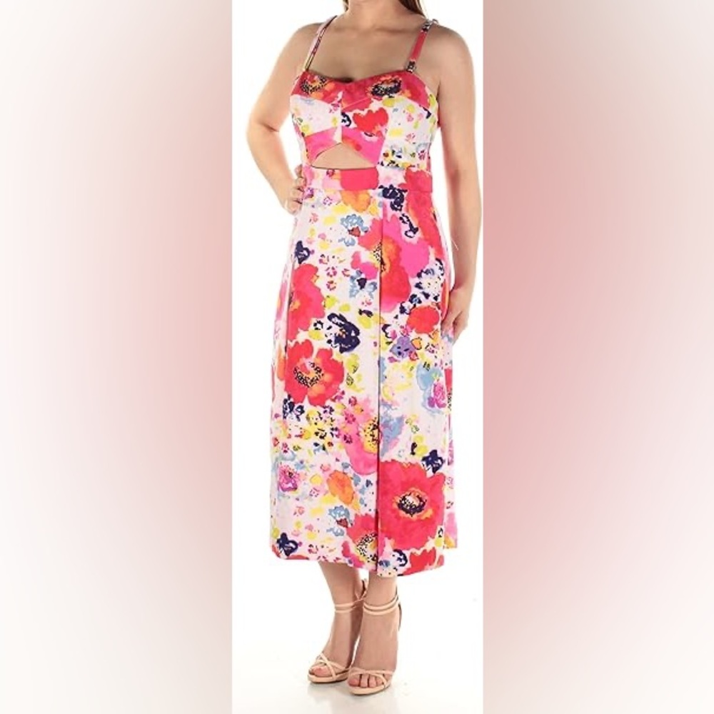 RACHEL Rachel Roy Floral Midi Dress - Red, Pink, Yellow, Blue